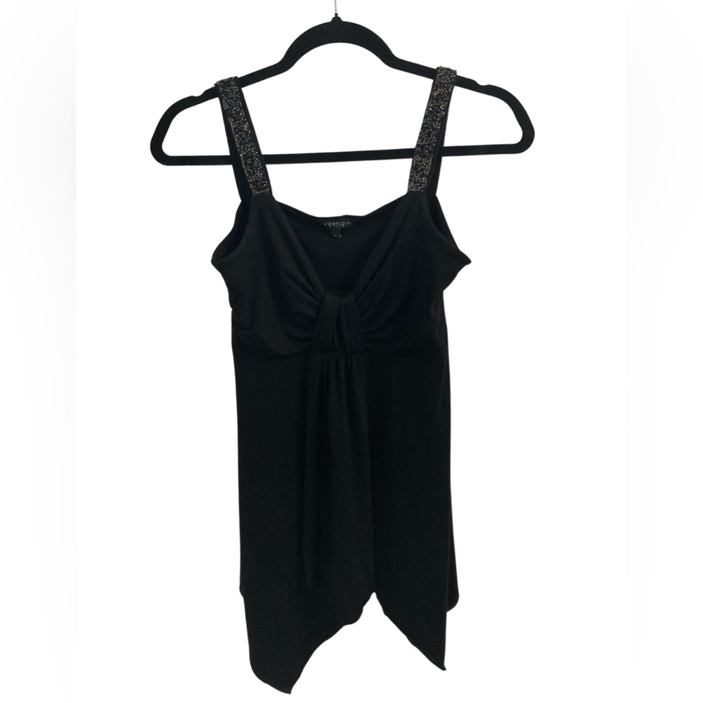 Y2K Black Strap Beaded Flowy Babydoll Tank Top Size L